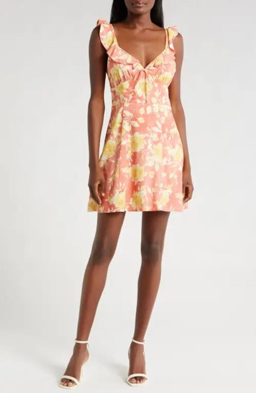 WAYF Goldie Floral Mini Sundress Small Ruffle Strap Fit Flare Cottagecore